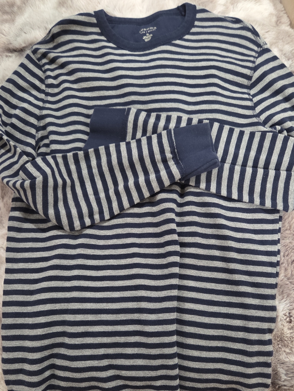 Striped Navy and Light Gray Long-Sleeve Men's Thermal